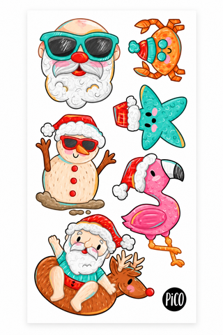 Santa Claus tattoos at the beach