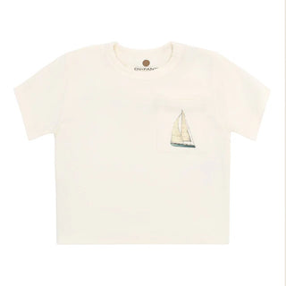 T-shirt blanc avec petit bateau  (NB-24 Mois)
