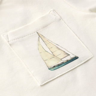 T-shirt blanc avec petit bateau  (NB-24 Mois)