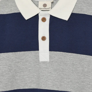 Polo rayé bleu et gris (4-10 Ans)