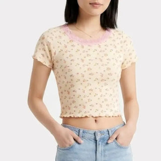 T-shirt beige à motifs de fleurs (XS-XL)